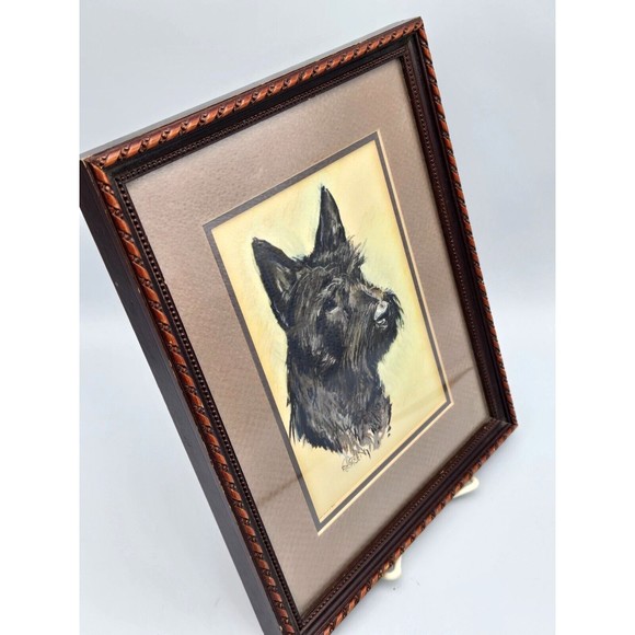 VTG Ole Larsen Signed Print Scottie Terrier Dog Framed Realistic Portrait 11X9" - Picture 3 of 12